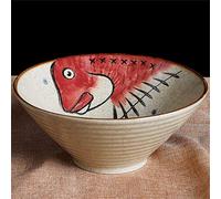 Large Soup Ramen Noodle Bowl Fruit Salad Pasta Mixing Serving Bowl Creative Hand Painted Fish Ceramic Tableware Microwave Safe (Color : Red fish, Size : 9 inches)