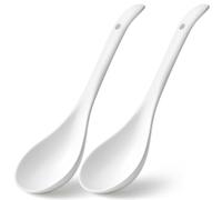 Large Soup Spoons 9" Ladle Ceramic Serving Spoons for Miso Soup Ramen Pho Dumpling Cooking Spoons (2 White S)