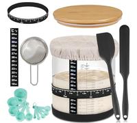 Large Sourdough Starter Jar 66 oz,Sourdough Starter Kit Wide Mouth with Ounce&ML Scale Line,Date Marked Feeding Band, Thermometer, Sourdough Jar Scraper, Cloth Cover & Bamboo Wood Lid (BLACK-66OZ/2L)