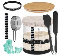 Large Sourdough Starter Jar Sourdough Starter Kit Wide Mouth with Ounce&ML Scale Line,Date Marked Feeding Band, Thermometer, Sourdough Jar Scraper, Cloth Cover & Bamboo Wood Lid (2000ml/67oz-1 set)