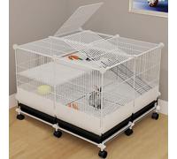 Large Space Luxury Rabbit Cage, DIY Two-layer Encrypted Mesh Rabbit Hutch, Two-layer Design, with Universal Wheels (White 74x72x55cm)