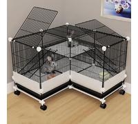 Large Space Luxury Rabbit Cage, DIY Two-Layer Encrypted Mesh Rabbit Hutch, Two-Layer Design, with Universal Wheels (Black 74x72x55cm)