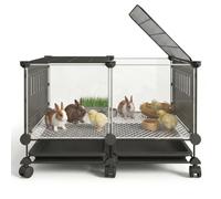 Large Space Small Animal Cage for Rabbits, Chickens & Quail, HD Transparent Design, Pull-Out Tray, Encrypted Foot Pads, Indoor Poultry Coop with Casters