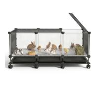 Large Space Small Animal Cage, HD Transparent Rabbit and Chicken Coop with Casters, Pull-Out Tray, Encrypted Foot Pads, Indoor Quail Cage for Poultry