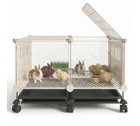 Large Space Small Animal Cage, HD Transparent Rabbit and Chicken Coop with Casters, Pull-Out Tray, Encrypted Foot Pads, Indoor Quail Cage for Poultry