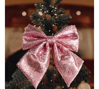 Large Sparkly Pink Bow for Christmas Tree Topper - 10 Inch Width, Glitter Sequin Bowknot for Trees, Wreaths, Garlands, Doors & Windows
