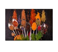 Large Spices Artwork Canvas Painting Cooking Spices Put on Each Spoon Chef Kitchen Wall Art Home Decorations Poster Print Framed Warm Color Picture 24x36inch