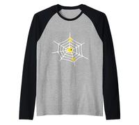 Large Spider Online with Two Smaller Spiders - Halloween Raglan Baseball Tee