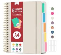 Large Spiral Lined Notebooks for Work With Removable Dividers & Tabs, 8.5"x11" Hardcover 5 Subject Notebook for Note Taking & Organizer, A4 College Ruled Journal for Women & Writing, Grey Beige, 280
