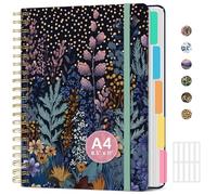 Large Spiral Notebook with Dividers & Tabs, 8.5" x 11" Hardcover 5 Subject Notebook for Work, 280 Pages, College Ruled, Cute Journal for Women, Perfect for Study & Office Note Taking, Nocturne Garden