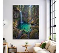 Large Spring Landscape Painting Art Brown Green Forest Pool Waterfall Poster Canvas Painting For Living Room Wall Art Pictures Home Decorative Aesthetics 12x16in Unframed