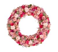 Large Spring Wreath Natural Wooden Garland Ornament Floral Evergreen Spring Wreaths for Front Door Summer Decoration Garden Ornaments Outdoor 42cm (Pink)