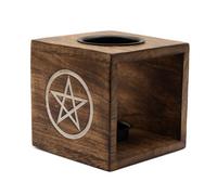 Large Square Mango Wood Oil Burner - Modern Pentagon Geometric Design