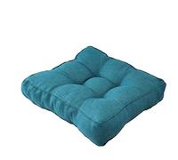 Large Square Meditation Floor Cushion - Peacock Blue Linen Seat Cushion for Yoga Living Room Balcony & Office - 45cm Comfortable Outdoor Floor Pillow