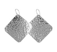 Large Square Solid 925 Sterling Silver Hammered Earrings Gift Boxed