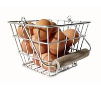 Large Square Wire Egg Basket in Bright Steel Finish with Optional White Wooden Heart - Country Kitchen - Rustic Vintage Style for up to 24 Eggs, 16 x 16 cm Food Storage Fruit Basket Lemons