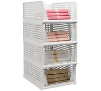 Large Stackable Foldable Storage Baskets - Folding Storage Bins, Closet Organizers for Wardrobe, Cupboard, Kitchen, Bathroom, Office (White, 4-Large)
