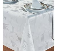 Large Stag White Silver 54" x 72" Oblong Table Cloth, Shimmer Deer