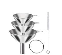 Large Stainless Funnel Stainless Steel Kitchen Funnel Set With Cleaning Brush For Transferring Honey Beverages Essential Oils And Other Liquids(Silvery Set A)