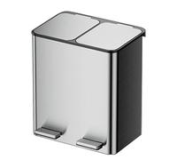 Large Stainless Steel Double Trash Can with Lid, Step-on Kitchen Garbage and Recycle Bin, Waste Sorting Compartments, PP Inner Buckets