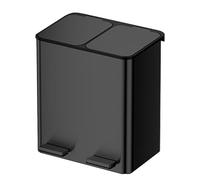 Large Stainless Steel Double Trash Can with Lid, Step-on Kitchen Garbage and Recycle Bin, Waste Sorting Compartments, PP Inner Buckets