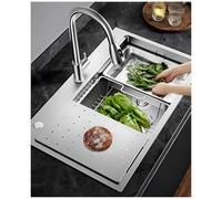 Large Stainless Steel Kitchen Sink with Drainboard Drain Tube Cutting Board - Single Bowl Sink for Dishwasher 70x50x22cm Silver FinishDesign
