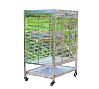 Large Stainless Steel Parrot Cage with Wooden Stand, Roller Base, and 2 Food Cups - Luxury Configuration for Large Birds
