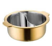 Large Stainless Steel Pot with Divider, Double-Flavor Hot Pot Home Kitchen Soup Pot for Induction Cooktop, Gas Stove, for Home, Restaurant, Gathering(Gold,24cm)