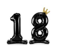 Large Standing Black "18" Foil Balloon with Gold Crown - 103 cm Birthday Party Decoration for 18th Celebration