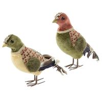 Large Standing Decorative Velvet Bird with Feathers - Green or Red - Embellished with Rhinestones, Sequins and Gold Details - 20cm Ornamental Pigeon for Christmas Tree or Home Décor (GREEN)