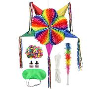 Large Star Piñata Set (32 inches) Authentic Handmade Colorful Foldable Piñata Suitable for Birthday Party Fiesta Anniversary and Cinco De Mayo Festive Mexican Rainbow Piñata Decoration for Kids Girls