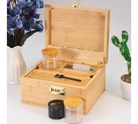 Large Stash Box with Rolling Tray and 5 Accessories,Divider management space,Luxury Gift Set,Wooden Storage Set with Lock for Storage Items