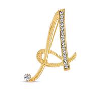 Large Statement ABC Pave Crystal Cursive Script Monogram Letters Alphabet Initial A Scarf Lapel Pin Brooch For Women Yellow Gold Plated