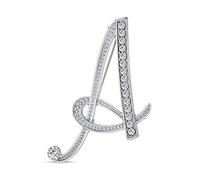 Large Statement ABC Pave Crystal Cursive Script Monogram Letters Alphabet Initial A Scarf Lapel Pin Brooch For Women Silver Plated