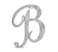 Large Statement ABC Pave Crystal Cursive Script Monogram Letters Alphabet Initial B Scarf Lapel Pin Brooch For Women Silver Plated