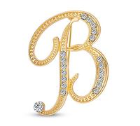 Large Statement ABC Pave Crystal Cursive Script Monogram Letters Alphabet Initial B Scarf Lapel Pin Brooch For Women Yellow Gold Plated