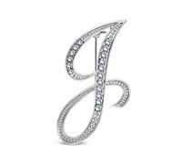 Large Statement ABC Pave Crystal Cursive Script Monogram Letters Alphabet Initial J Scarf Lapel Pin Brooch For Women Silver Plated