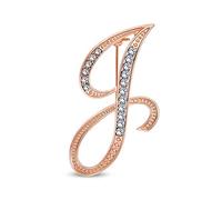 Large Statement ABC Pave Crystal Cursive Script Monogram Letters Alphabet Initial J Scarf Lapel Pin Brooch For Women Rose Gold Plated