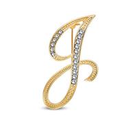 Bling Jewelry Large Statement ABC Pave Crystal Cursive Script Monogram Letters Alphabet Initial J Scarf Lapel Pin Brooch for Women Yellow Gold Plated