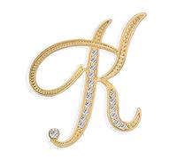 Large Statement ABC Pave Crystal Cursive Script Monogram Letters Alphabet Initial K Scarf Lapel Pin Brooch For Women Yellow Gold Plated