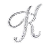 Large Statement ABC Pave Crystal Cursive Script Monogram Letters Alphabet Initial K Scarf Lapel Pin Brooch For Women Silver Plated