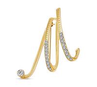Large Statement ABC Pave Crystal Cursive Script Monogram Letters Alphabet Initial M Scarf Lapel Pin Brooch For Women Yellow Gold Plated