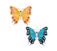 Large Statement Aqua/Red Crystal Accent Two-Tone Black/Blue Turquoise Or Yellow/Orange Golden Garden Winged Butterfly Brooch Scarf Pin Set For Women & Teens Enamel Gold Plated
