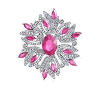 Large Statement Vintage Style Crystal Flower Simulated Pink Tourmaline Crystal Brooch Pin For Women For Mother Silver Plated