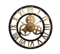 Large Steampunk Wall Clock with Moving Gears - Oversized Industrial Roman Numerals Silent Clock for Living Room Office