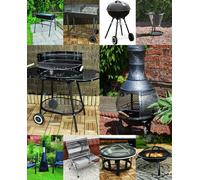 Large steel Charcoal Trolley Garden Barbecue BBQ / Grill & Chimnea Wood Burner