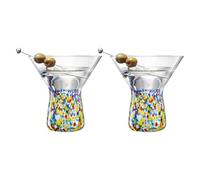 Large Stemless Martini Glasses - Set of 2-8oz Luxury Hand Blown Confetti Margarita, Martinis, Cocktails, Water, Wine, Dessert & Champagne Glasses Cinco de Mayo, Hand Blown - Mexican Confetti Glass