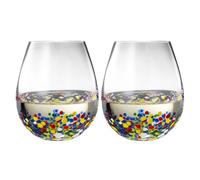 Large Stemless Wine Glasses - Set of 2-14oz Luxury Hand Blown Confetti Margaritas, Martini, Cocktails, Water, Wine, Dessert & Champagne Glasses Cinco de Mayo, Hand Blown - Mexican Confetti Glass