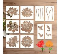 Large Stencils - 11x11in Flower Stencils for Painting On Walls, Reusable Ṕlastic Floral Templates for Wall Art, Big Botanical Patterns | Durable DIY Stencil Set F́or Wood, Furniture, Canvas