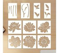 Large Stencils - Reusable Floral Painting Templates | Decorative Wall Wood Art Crafts | 10-Piece Rose Daisy Sunflower DIY Stencils for Home Garden Outdoor Projects